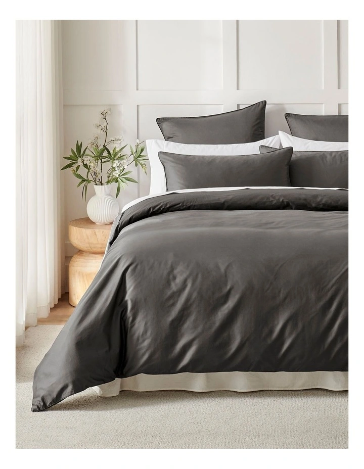 400TC Premium Cotton Sateen Piped Quilt Cover Set in Charcoal image 1