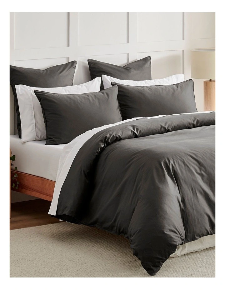 400TC Premium Cotton Sateen Piped Quilt Cover Set in Charcoal image 2