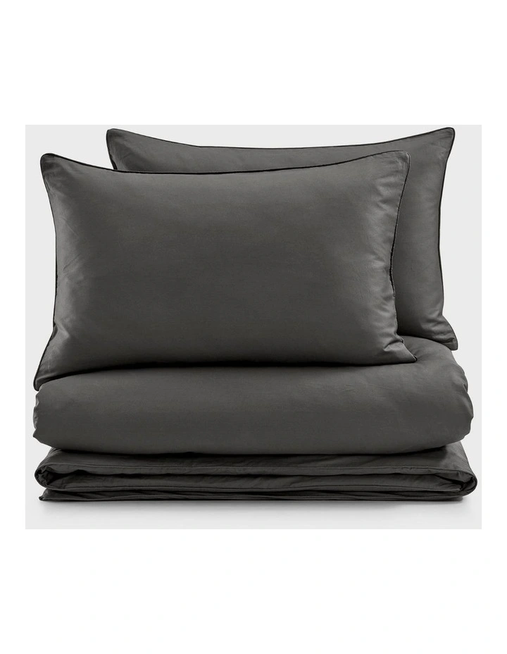 400TC Premium Cotton Sateen Piped Quilt Cover Set in Charcoal image 7