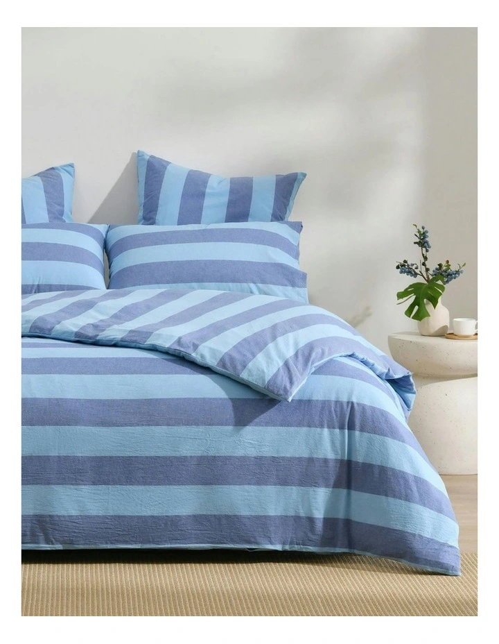 Bowie Washed Cotton Yarn Dyed Stripe Quilt Cover Set in Blue image 2