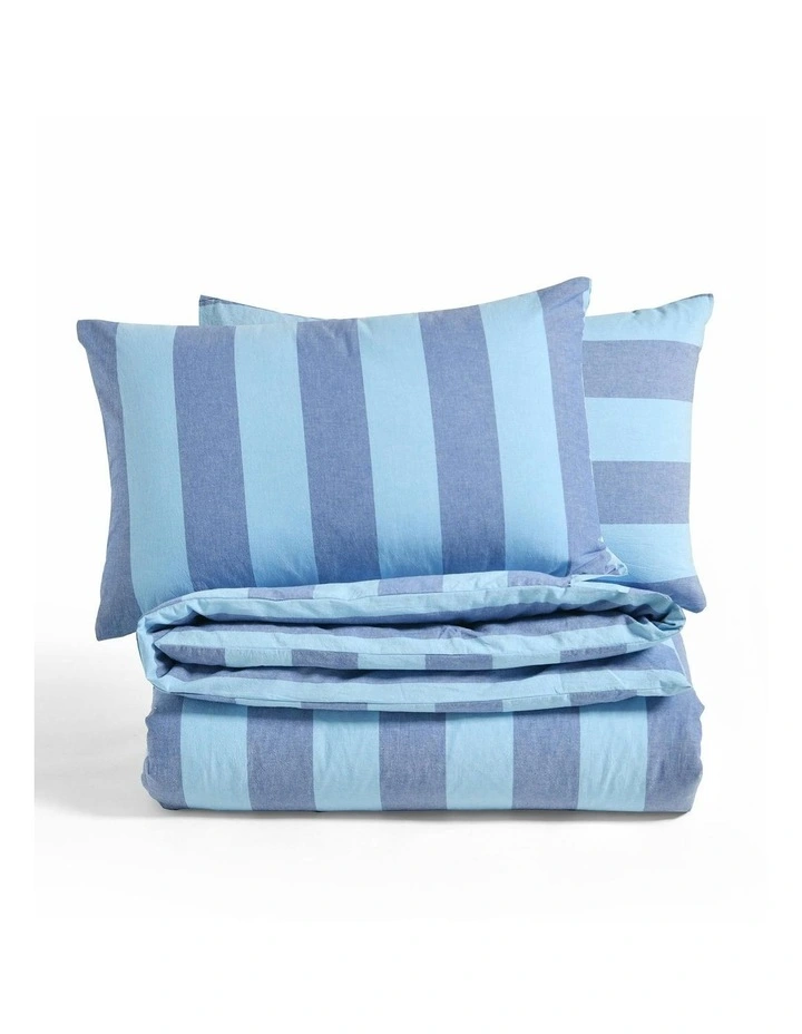 Bowie Washed Cotton Yarn Dyed Stripe Quilt Cover Set in Blue image 3
