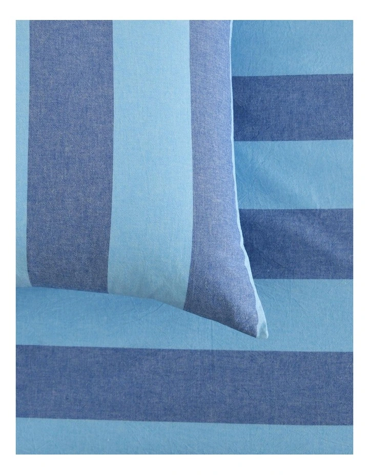 Bowie Washed Cotton Yarn Dyed Stripe Quilt Cover Set in Blue image 4