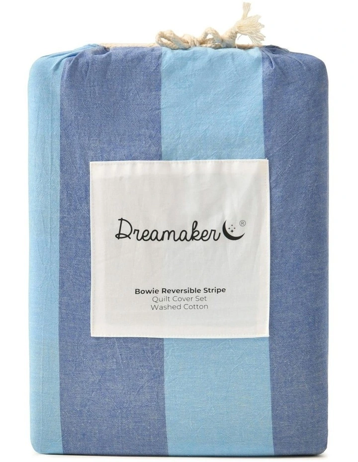Bowie Washed Cotton Yarn Dyed Stripe Quilt Cover Set in Blue image 6