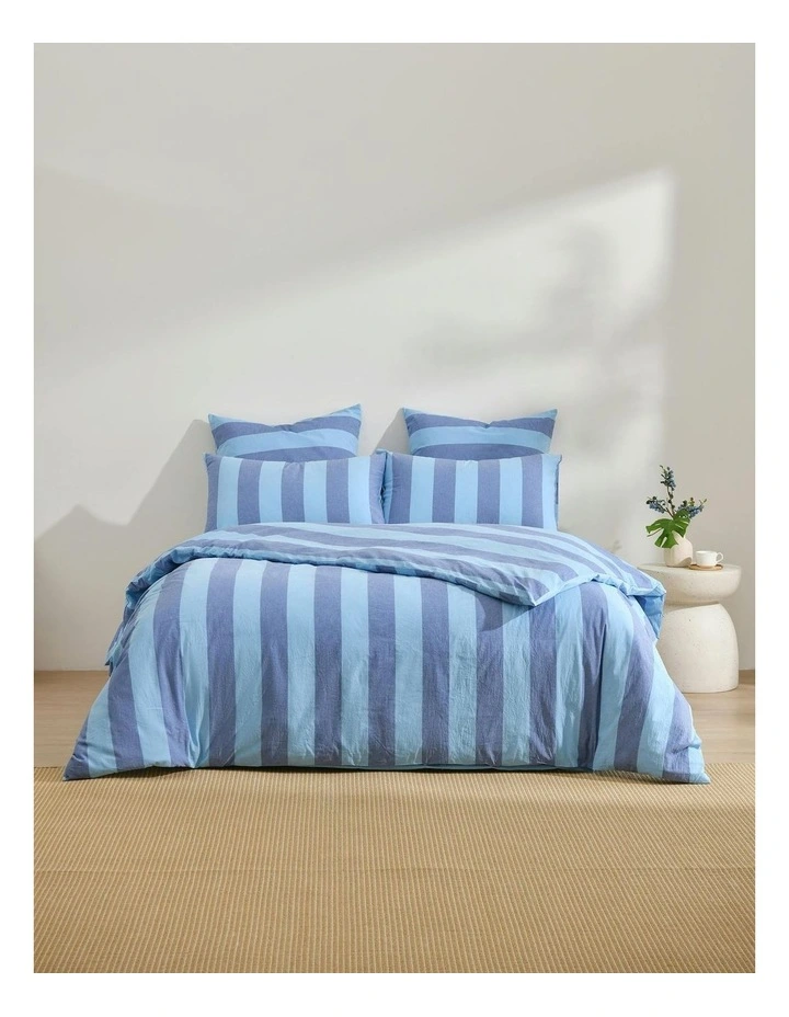 Bowie Washed Cotton Yarn Dyed Stripe Quilt Cover Set in Blue image 7