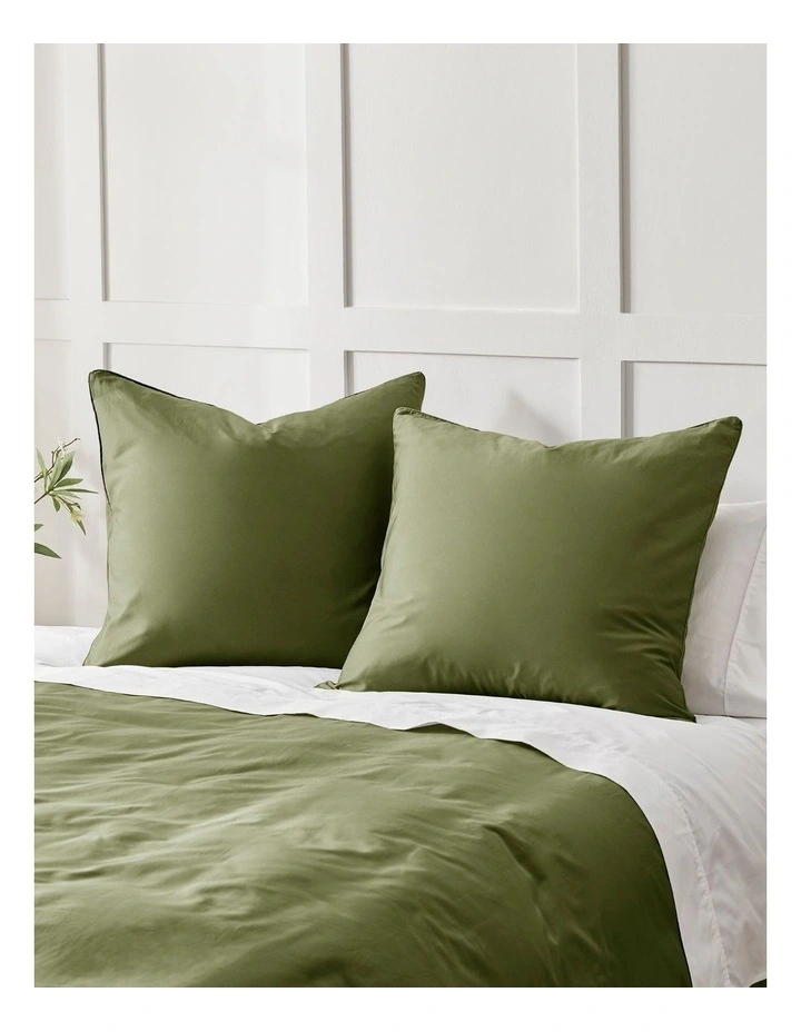 400TC Premium Cotton Sateen Pillowcase Twin Pack in Olive image 1