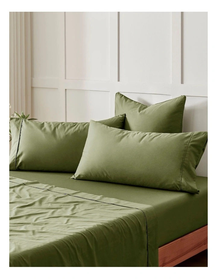 400TC Premium Cotton Sateen Pillowcase Twin Pack in Olive image 4