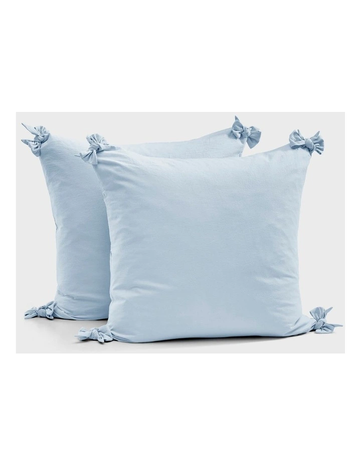 Bonnie Washed Cotton European Pillowcase With Bows Twin Pack in Sky image 1