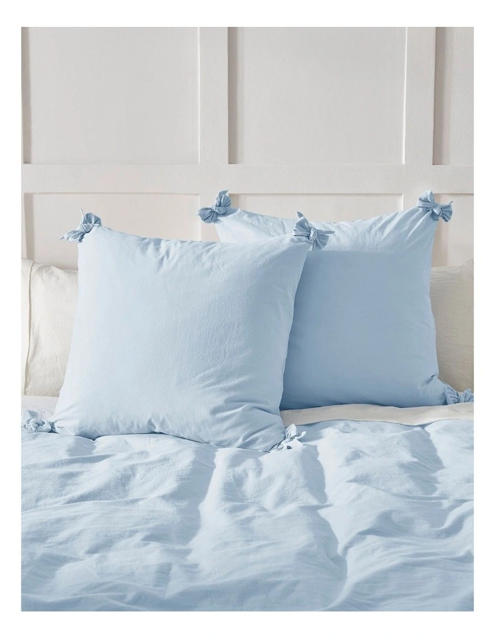 Bonnie Washed Cotton European Pillowcase With Bows Twin Pack in Sky image 2