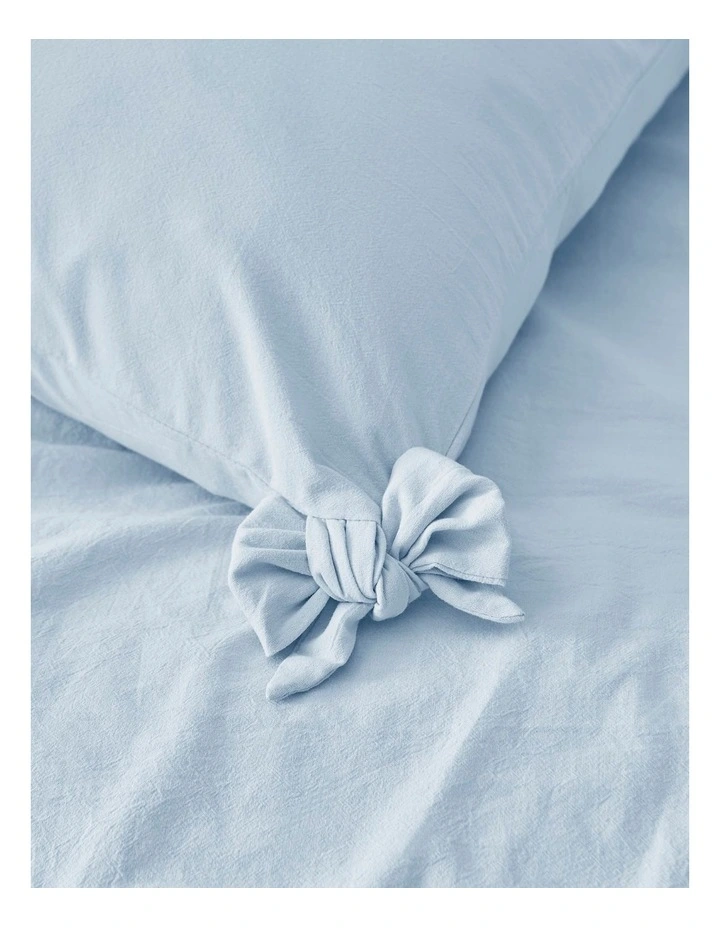 Bonnie Washed Cotton European Pillowcase With Bows Twin Pack in Sky image 3