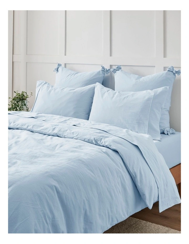 Bonnie Washed Cotton European Pillowcase With Bows Twin Pack in Sky image 6