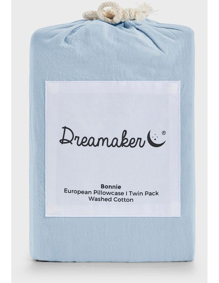 Bonnie Washed Cotton European Pillowcase With Bows Twin Pack in Sky image 7