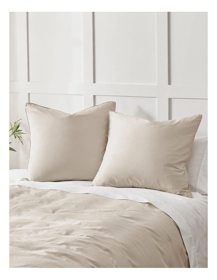 400TC Premium Cotton Sateen Piped European Pillowcase Twin Pack in Oatmeal image 1