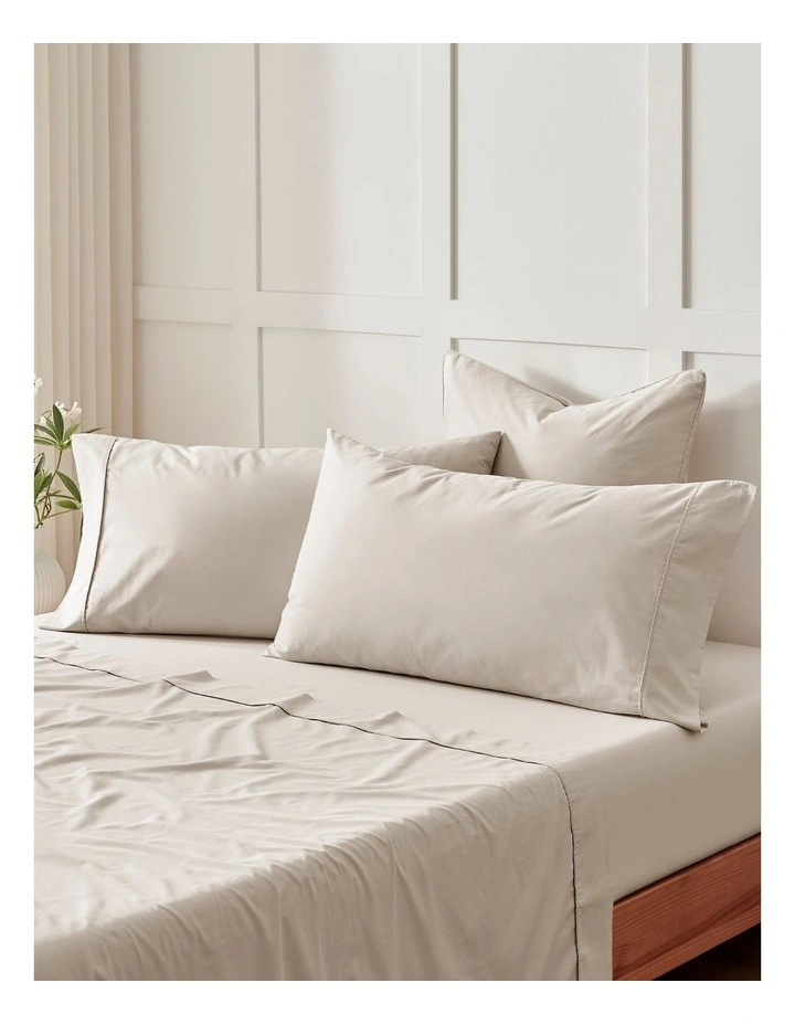 400TC Premium Cotton Sateen Piped European Pillowcase Twin Pack in Oatmeal image 4