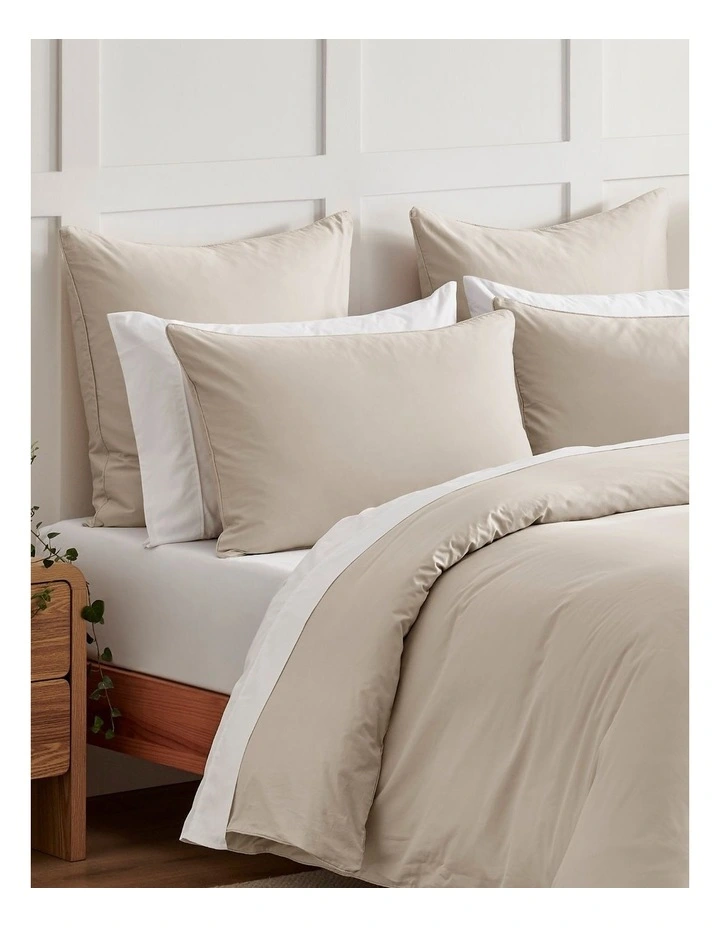 400TC Premium Cotton Sateen Piped European Pillowcase Twin Pack in Oatmeal image 5