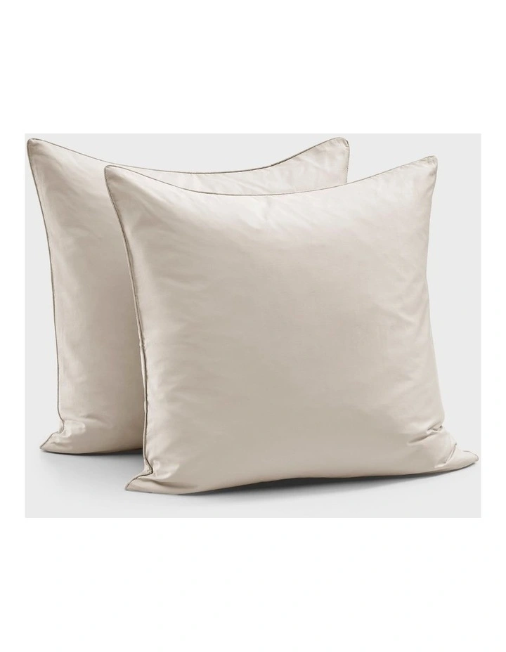 400TC Premium Cotton Sateen Piped European Pillowcase Twin Pack in Oatmeal image 6