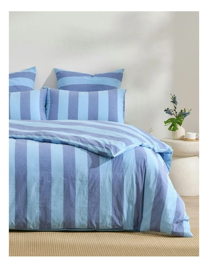 Bowie Washed Cotton Yarn Dyed Stripe European Pillowcase Twin Pack in Blue image 5