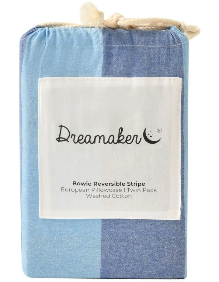 Bowie Washed Cotton Yarn Dyed Stripe European Pillowcase Twin Pack in Blue image 6