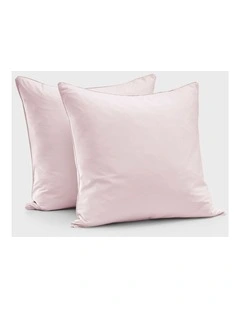 400TC Premium Cotton Sateen Piped European Pillowcase Twin Pack in Petal