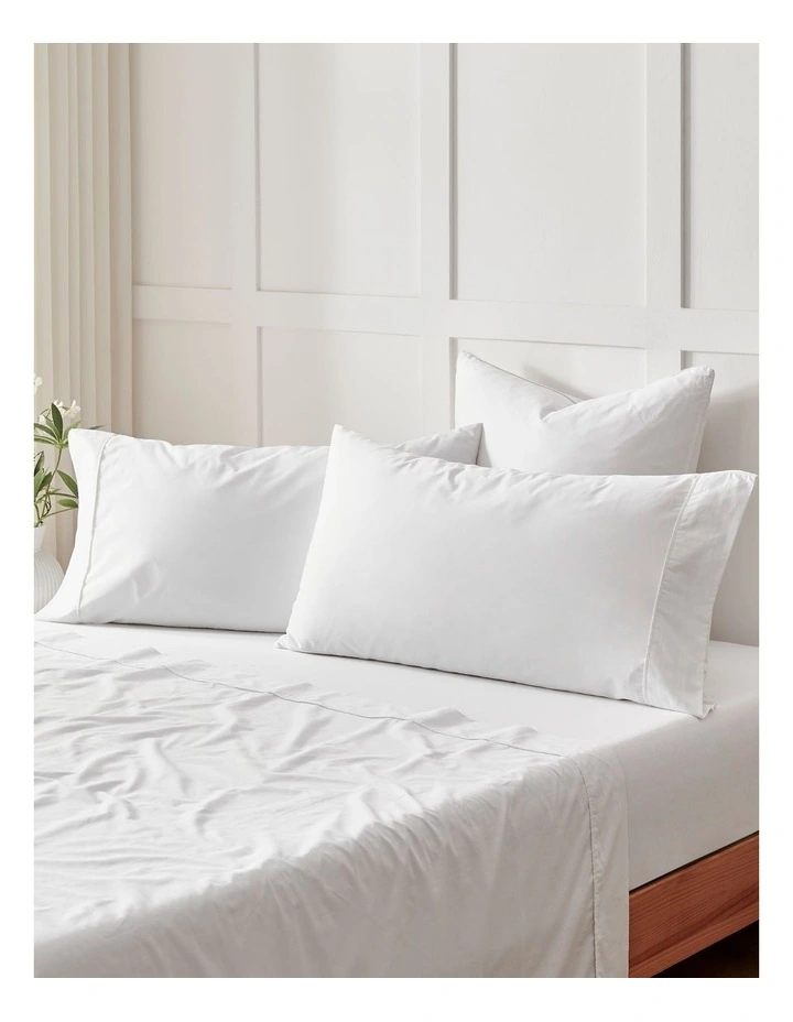 400TC Premium Cotton Sateen Piped European Pillowcase Twin Pack in White image 4