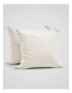 Bonnie Washed Cotton European Pillowcase with Bows Twin Pack in White