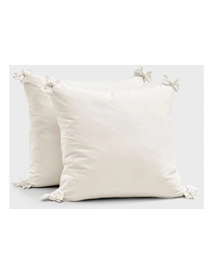 Bonnie Washed Cotton European Pillowcase with Bows Twin Pack in White