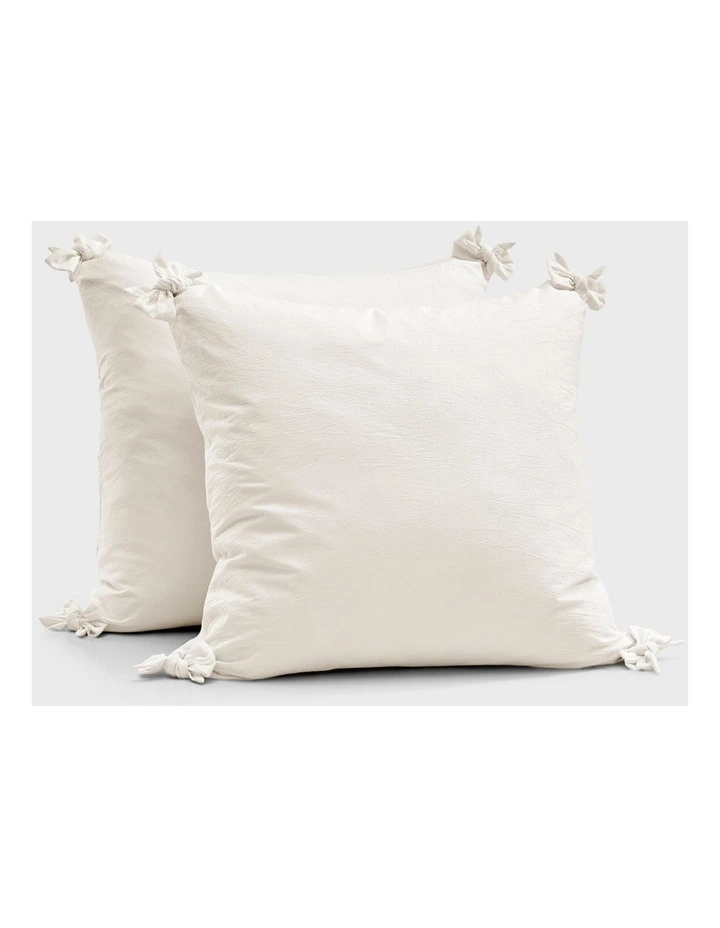 Bonnie Washed Cotton European Pillowcase with Bows Twin Pack in White image 1