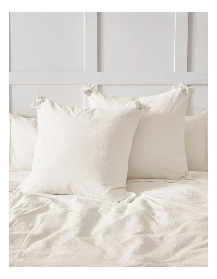 Bonnie Washed Cotton European Pillowcase with Bows Twin Pack in White image 2