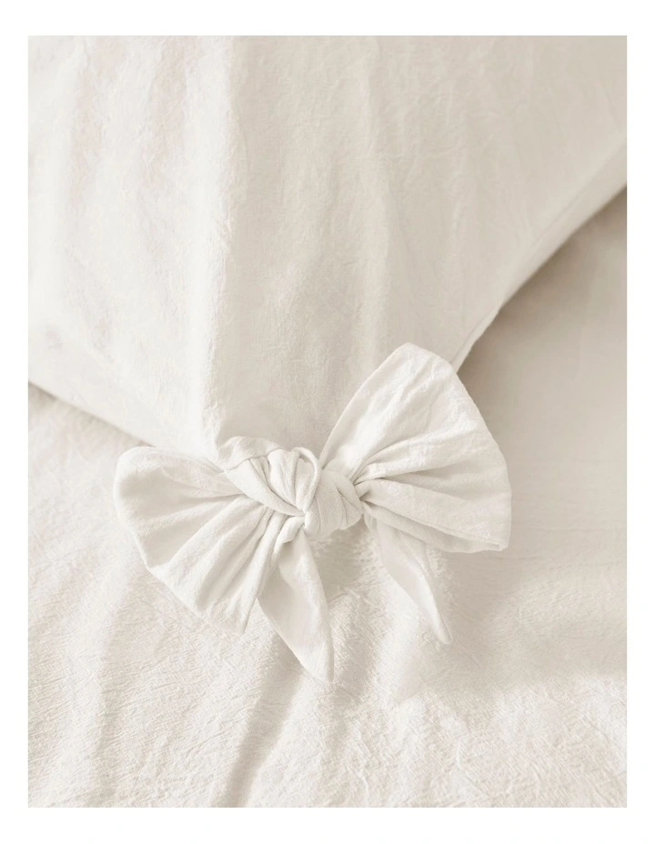 Bonnie Washed Cotton European Pillowcase with Bows Twin Pack in White image 3