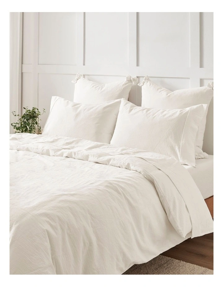 Bonnie Washed Cotton European Pillowcase with Bows Twin Pack in White image 6