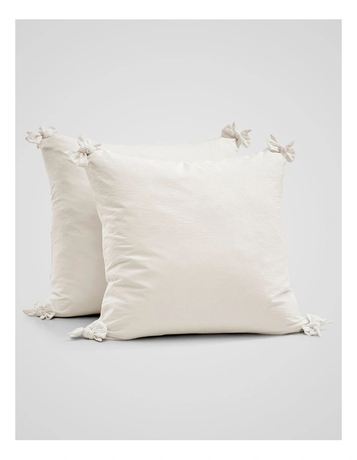 Bonnie Washed Cotton European Pillowcase with Bows Twin Pack in White image 7