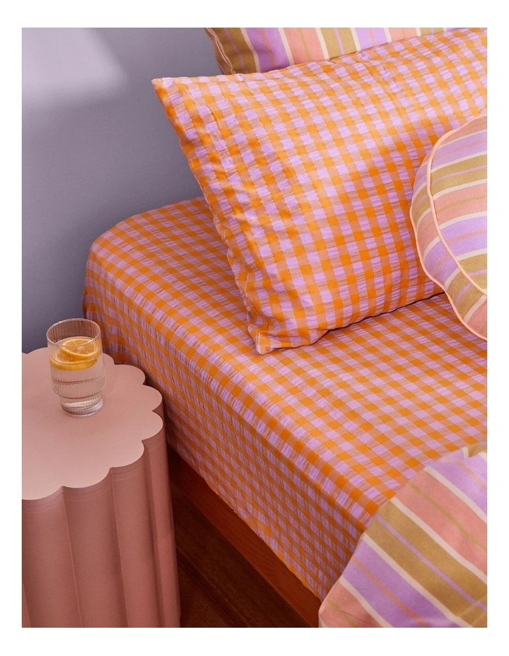 Kumquat Bloom Seersucker Fitted Sheet in Orange image 2
