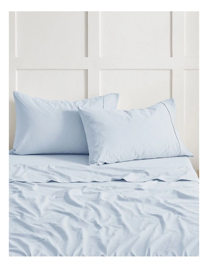 Bonnie Washed Cotton Standard Pillowcase Pack of 2 in Sky image 1