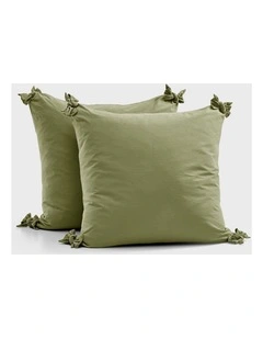 Dreamaker Bonnie Washed Cotton European Pillowcase with Bows Twin Pack in Olive