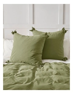 Bonnie Washed Cotton European Pillowcase with Bows Pack of 2 in Olive