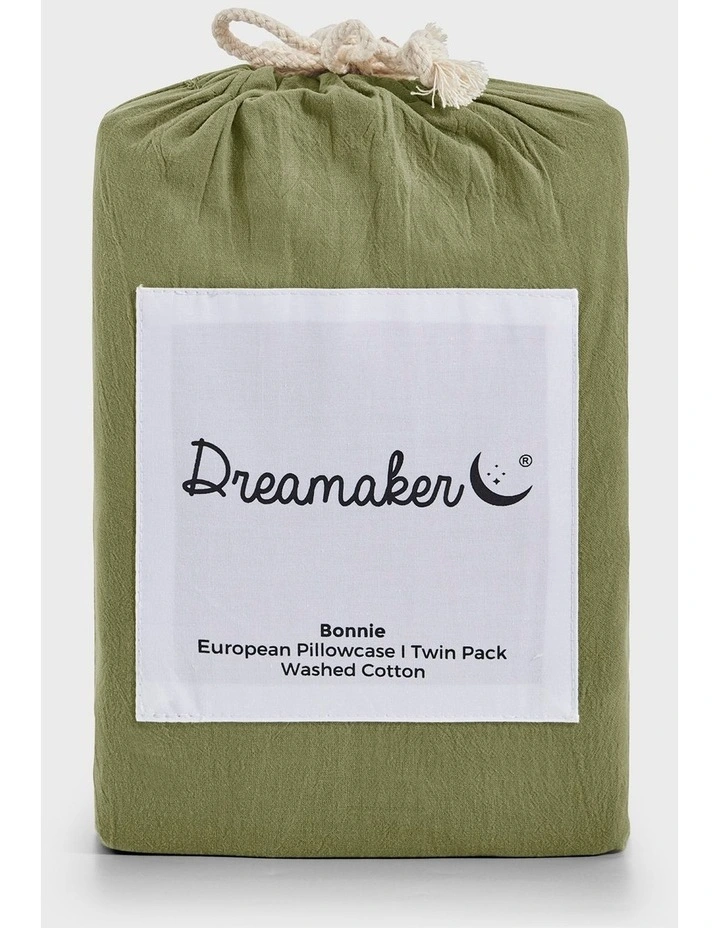 Bonnie Washed Cotton European Pillowcase with Bows Pack of 2 in Olive image 7