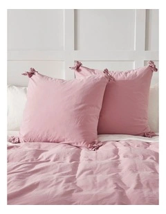 Bonnie Washed Cotton European Pillowcase with Bows Pack of 2 in Pink Pearl