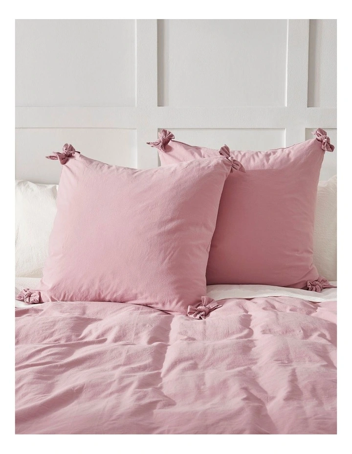 Bonnie Washed Cotton European Pillowcase with Bows Pack of 2 in Pink Pearl image 1