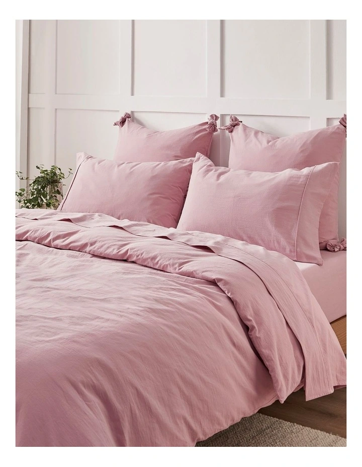 Bonnie Washed Cotton European Pillowcase with Bows Pack of 2 in Pink Pearl image 5