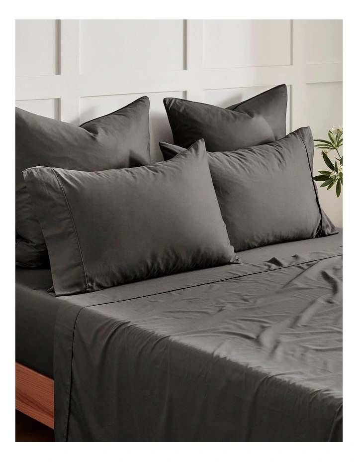 400 Thread Count Premium Cotton Sateen Standard Pillowcase Pack of 2 in Charcoal image 5