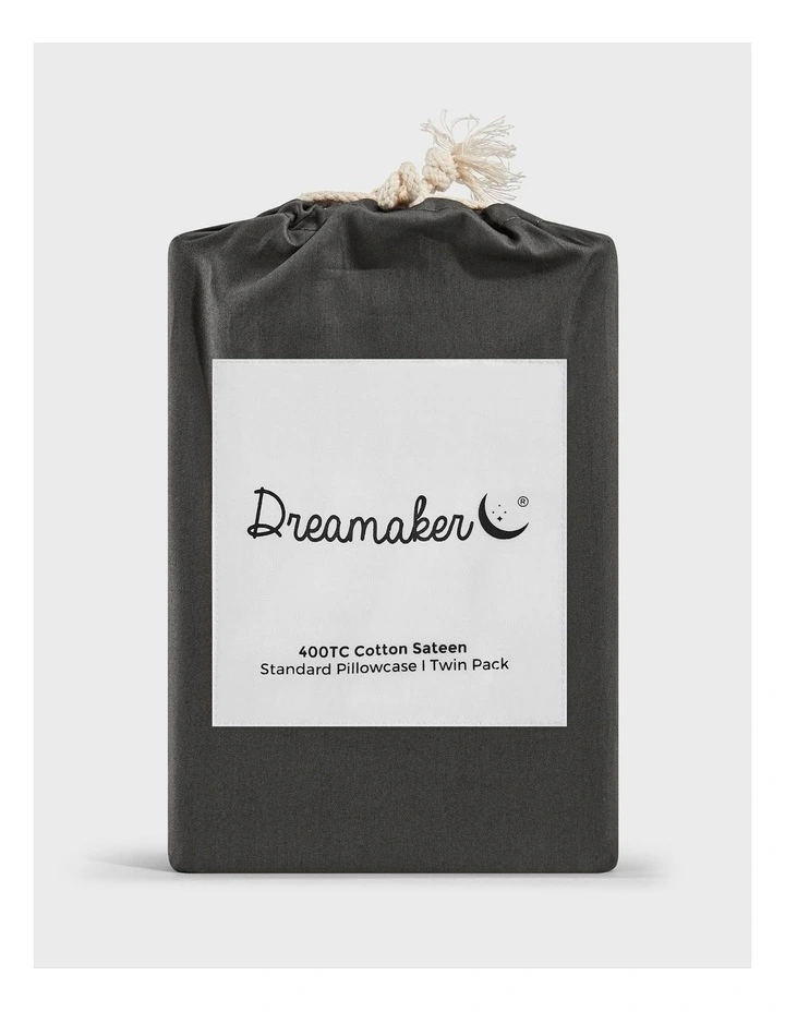 400 Thread Count Premium Cotton Sateen Standard Pillowcase Pack of 2 in Charcoal image 6