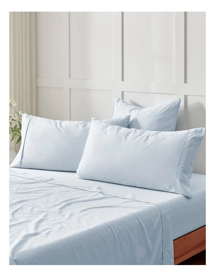400 Thread Count Premium Cotton Sateen Piped European Pillowcase Pack of 2 in Sky image 4