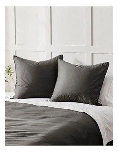 400 Thread Count Premium Cotton Sateen Piped European Pillowcase Pack of 2 in Charcoal