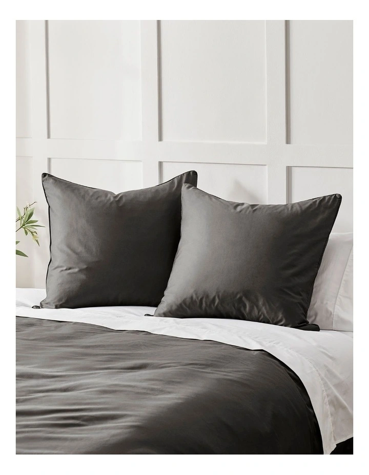 400 Thread Count Premium Cotton Sateen Piped European Pillowcase Pack of 2 in Charcoal image 1