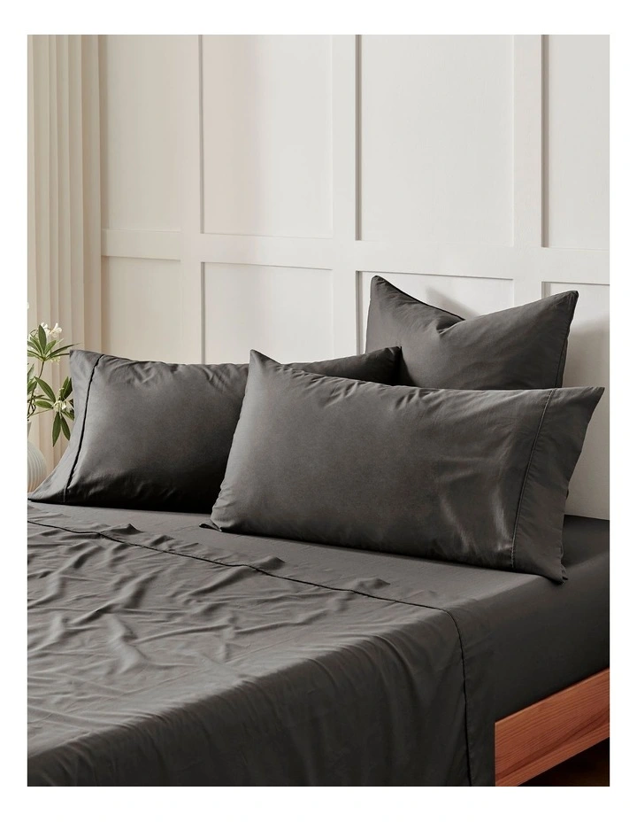 400 Thread Count Premium Cotton Sateen Piped European Pillowcase Pack of 2 in Charcoal image 4