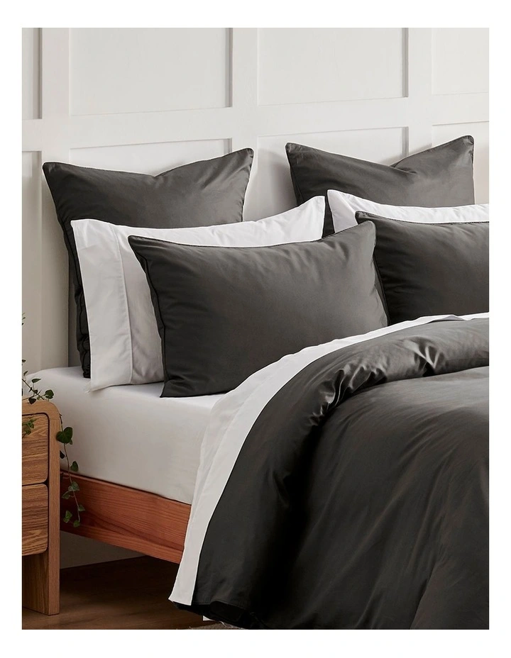 400 Thread Count Premium Cotton Sateen Piped European Pillowcase Pack of 2 in Charcoal image 5