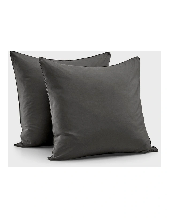 400 Thread Count Premium Cotton Sateen Piped European Pillowcase Pack of 2 in Charcoal image 6