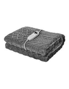 Bedra Electric Throw Rug Dual Side Heated Blanket Flannel&Sherpa Square Pattern Grey