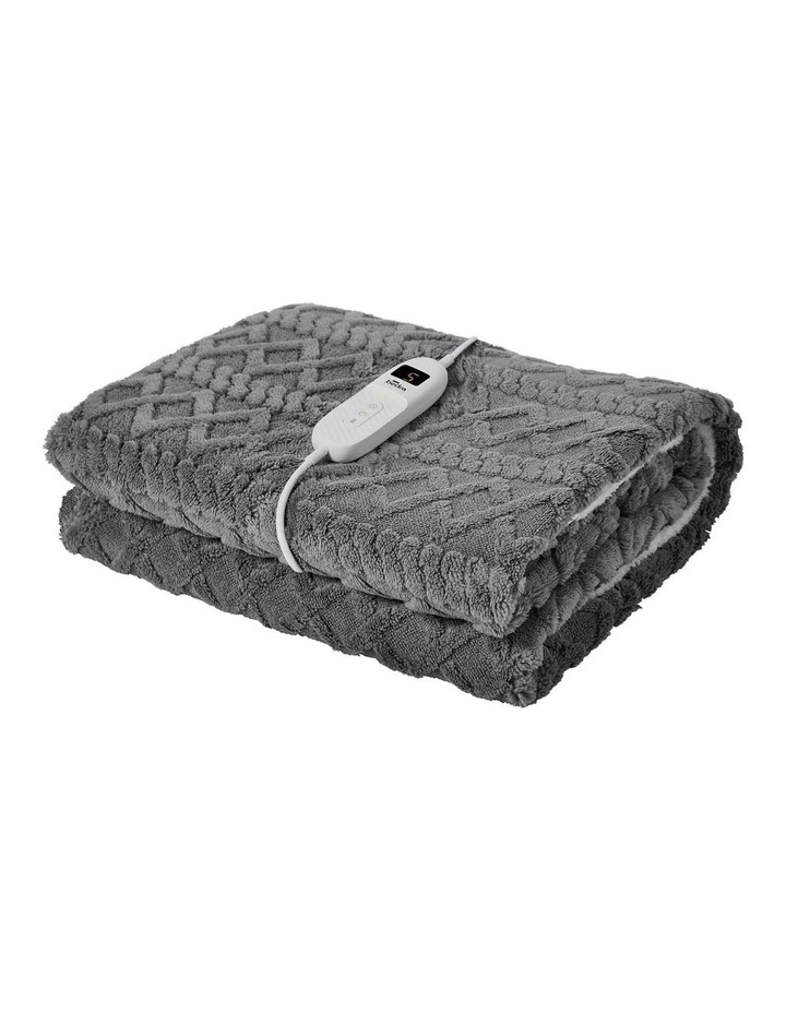 Bedra Electric Throw Rug Dual Side Heated Blanket Flannel&Sherpa Square Pattern Grey image 1