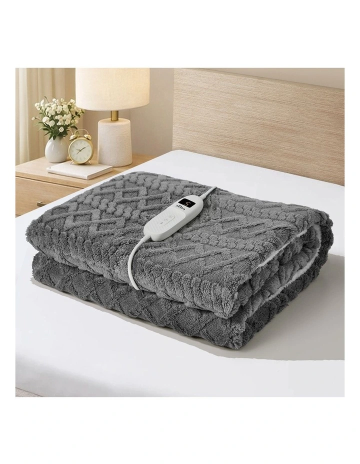 Bedra Electric Throw Rug Dual Side Heated Blanket Flannel&Sherpa Square Pattern Grey image 2