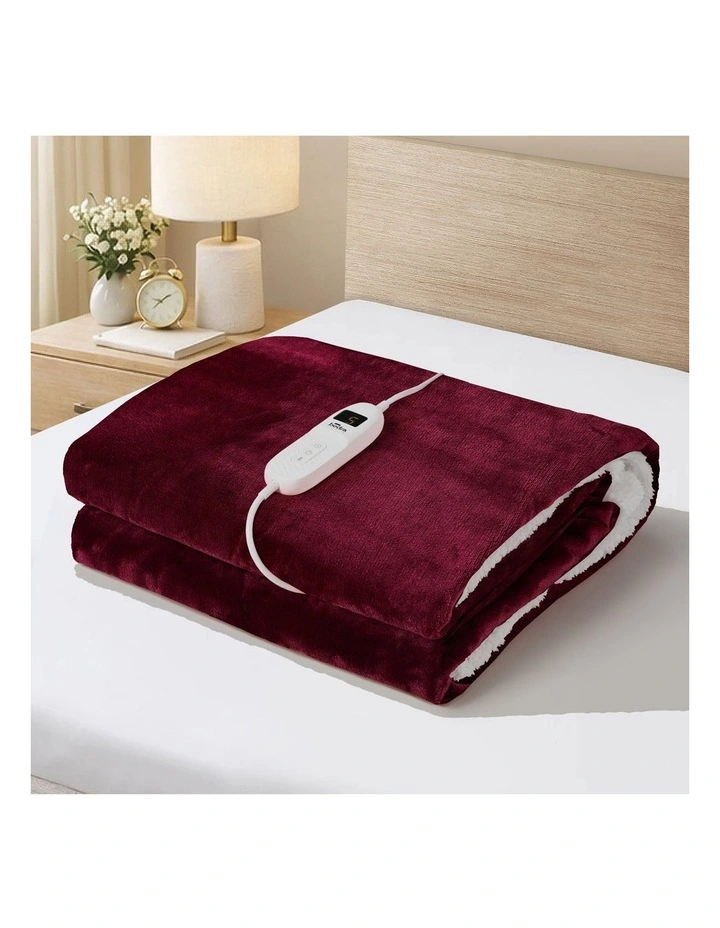 Bedra Electric Throw Rug Dual Side Heated Blanket Flannel&Sherpa Burgundy image 2